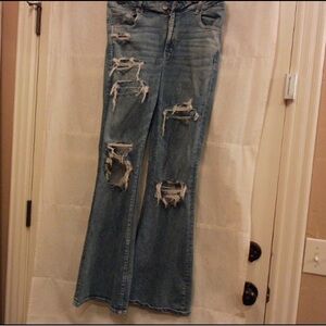 American Eagle Outfitters High Rise Distressed Jeans - Light Blue
